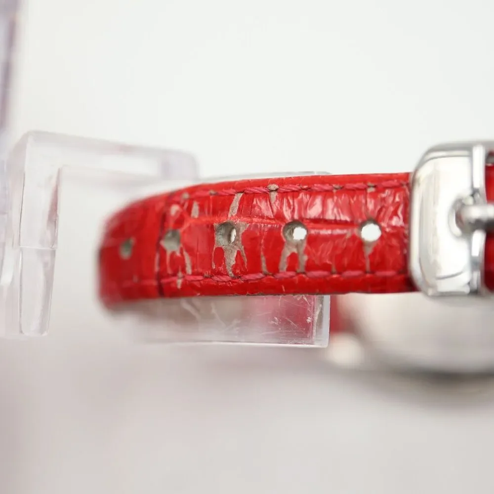 Vintage 1996 Guess Striped MOP Watch 22mm Oval Dial Red Leather w New Battery